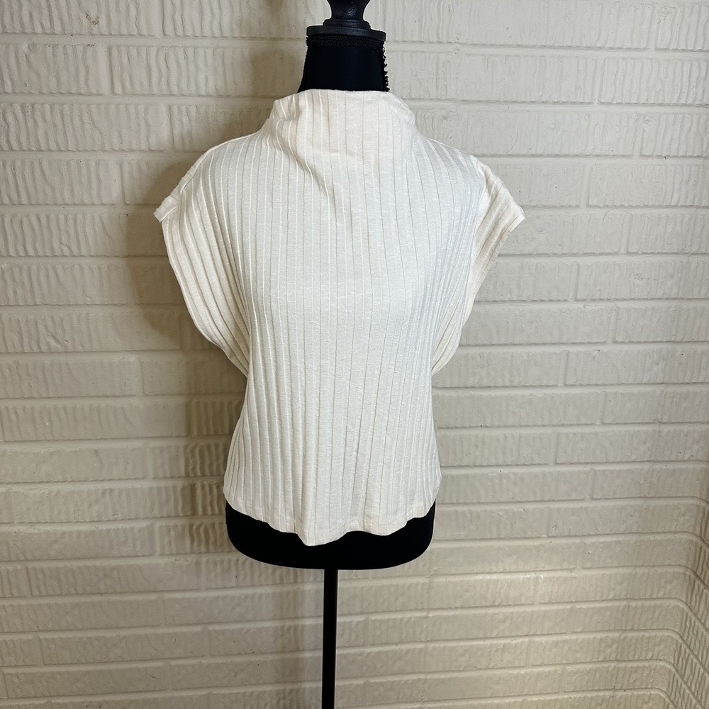 Michael Stars Nara Rib Funnel Neck Sleeveless Knit Sweater Women's L Preppy